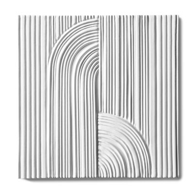 Tableau by Kelly Wearstler 9" x 9" Crescent Deco field tile in White Shimmer