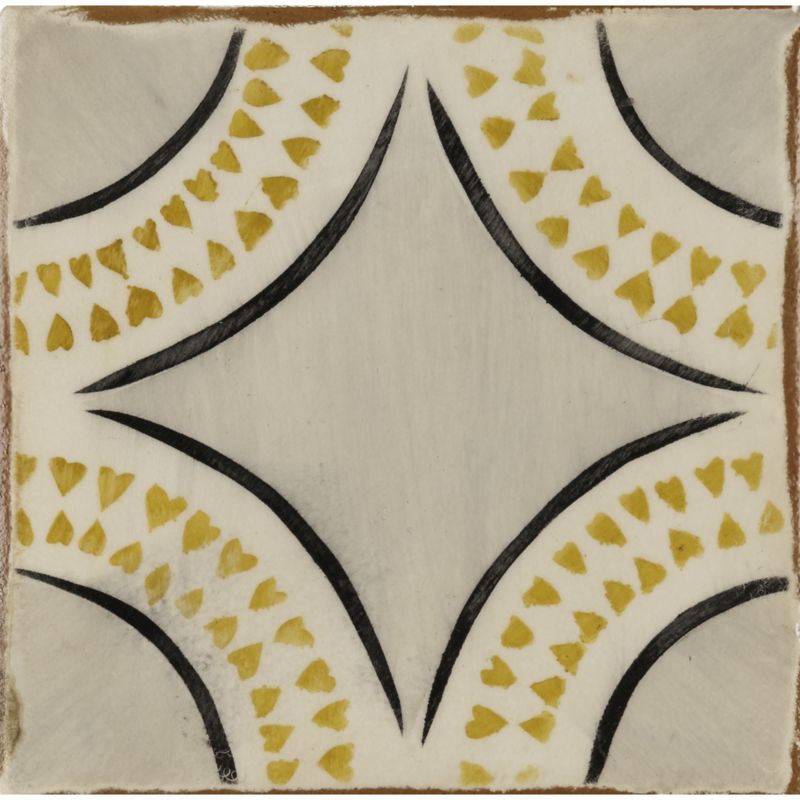 4-5/8" x 4-5/8" magreb 16 decorative tile in off white, grey, ochre and charcoal