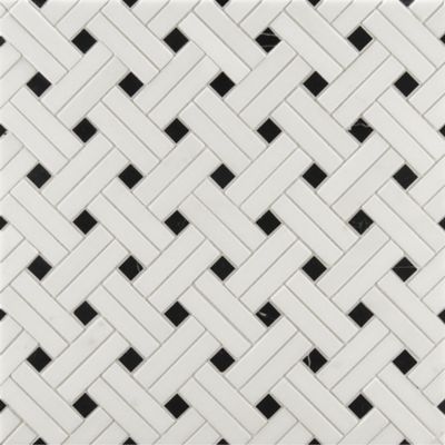 white thassos/nero diagonal weave mosaic in honed finish
