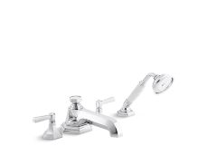 For Town Deck-Mount Bath Faucet with Diverter and Handshower, Lever Handles