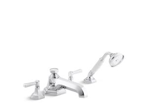 Deck-Mount Bath Faucet with Diverter and Handshower, Lever Handles