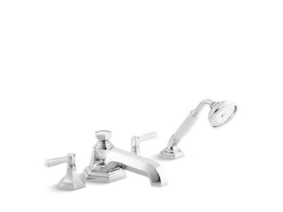 Deck-Mount Bath Faucet with Diverter and Handshower, Lever Handles