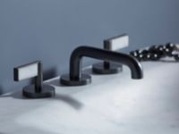 Sink faucet, low spout, white Carrara handles 11