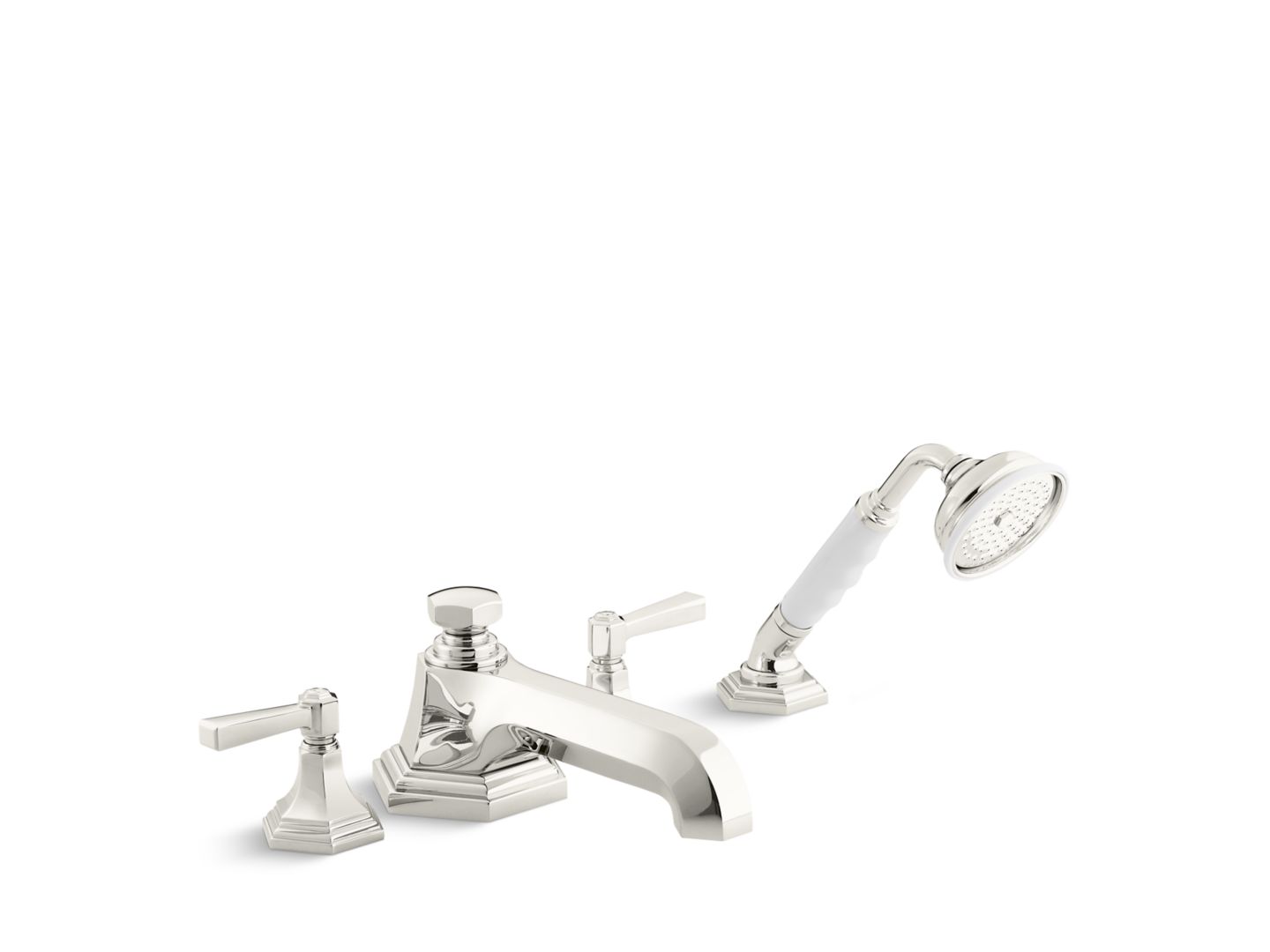 For Town Deck-Mount Bath Faucet with Diverter and Handshower, Lever Handles