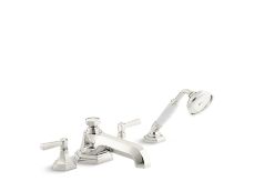 For Town Deck-Mount Bath Faucet with Diverter and Handshower, Lever Handles
