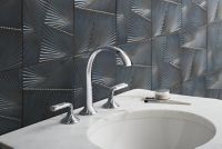 Sink faucet, arch spout, Spring Rain enamel lever handles 2