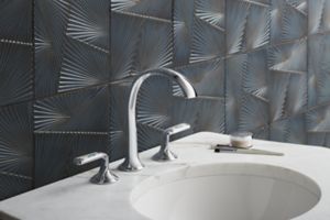 Sink faucet, arch spout, Spring Rain enamel lever handles