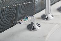 Sink faucet, low spout, Spring Rain enamel lever handles 2