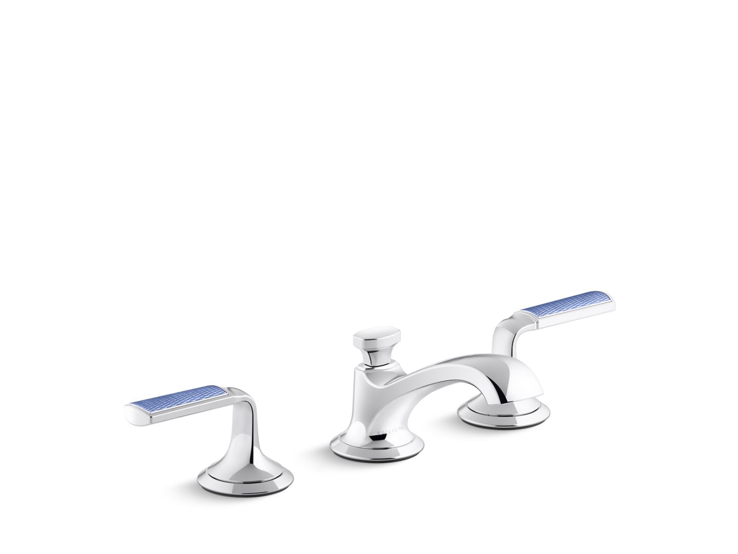 Script Sink Faucet, Low Spout, Celeste Blue Wave Enamel Lever Handles