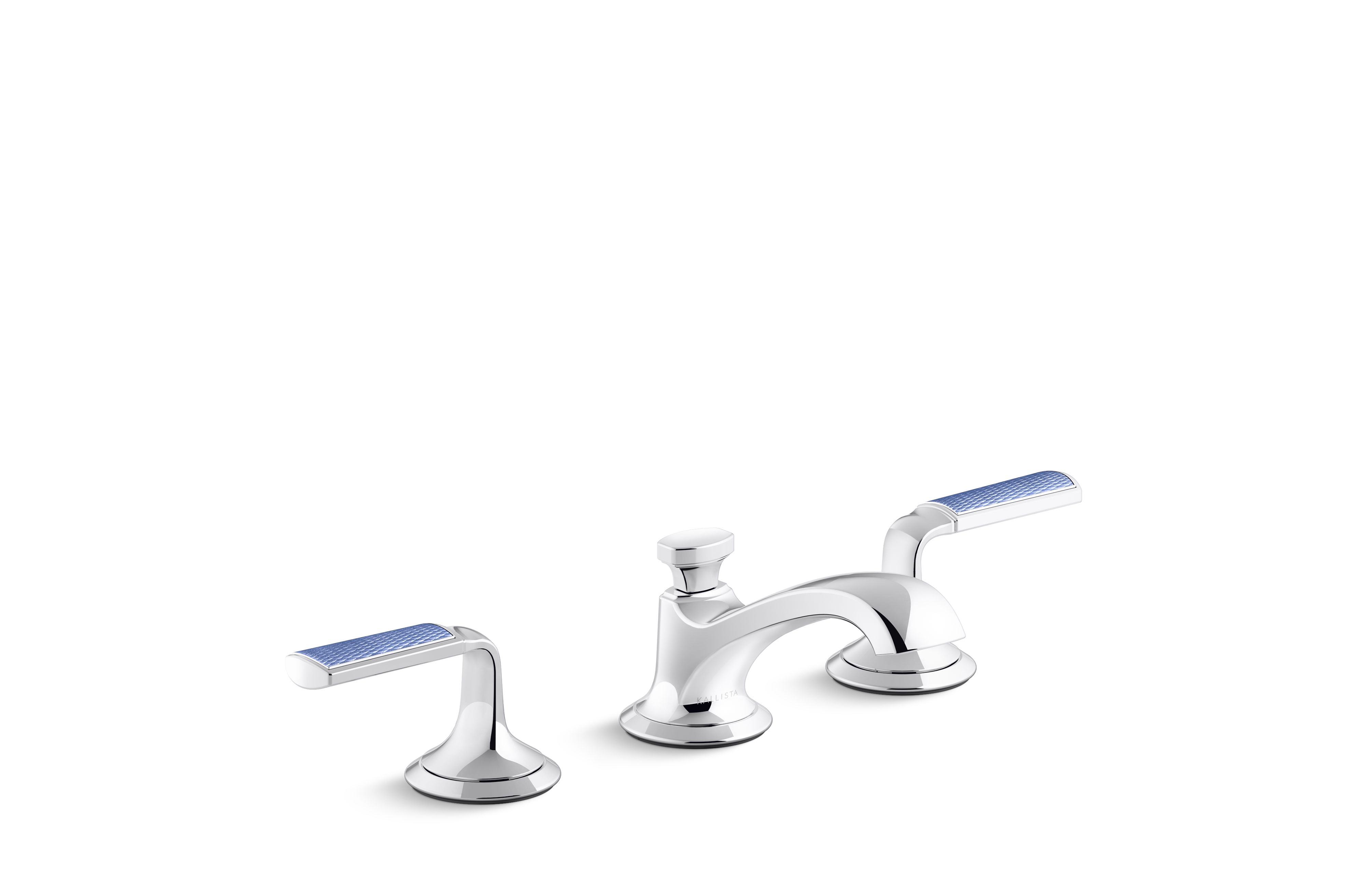 Script® Decorative — Sink faucet, low spout, Celeste Blue Wave enamel lever handles