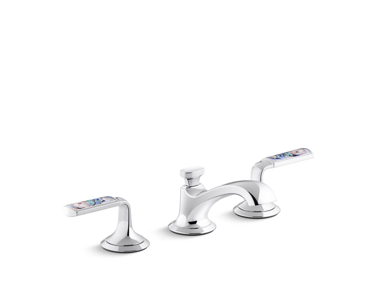 Script Sink Faucet, Low Spout, Spring Rain Enamel Lever Handles