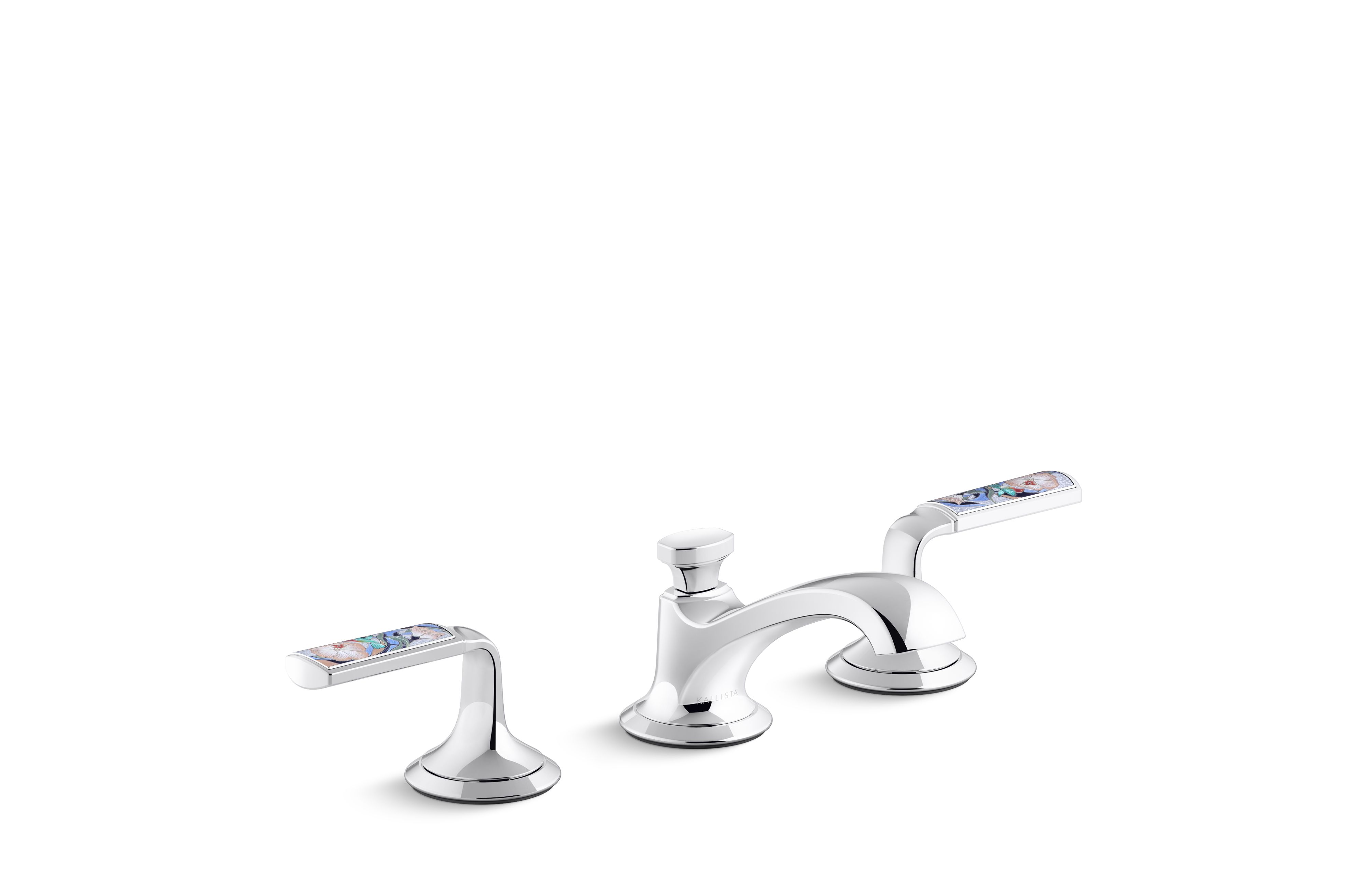 Script® Decorative — Sink faucet, low spout, Spring Rain enamel lever handles