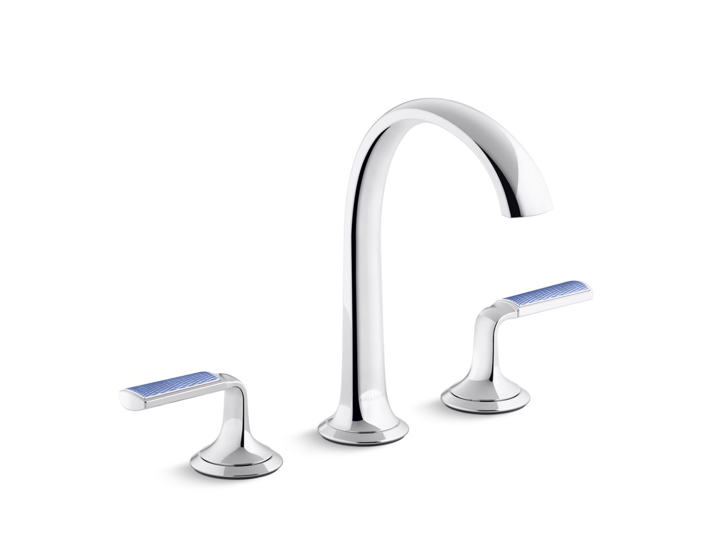 Script Sink Faucet, Arch Spout, Celeste Blue Wave Enamel Lever Handles