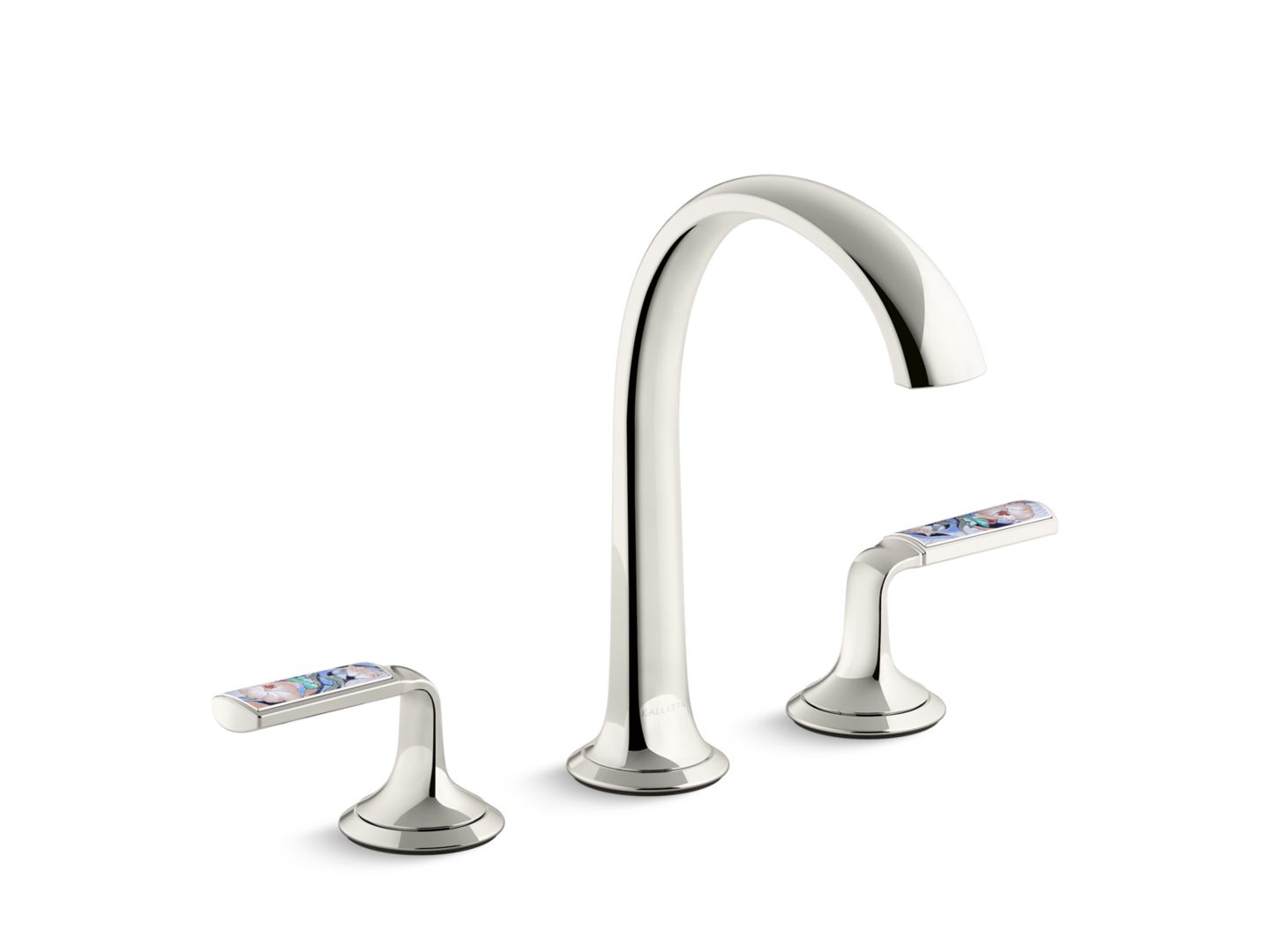 Script® Decorative Sink faucet, arch spout, Spring Rain enamel lever handles