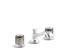 Script® Decorative Sink faucet, low spout, flannel grey Saint-Louis crystal knob handles