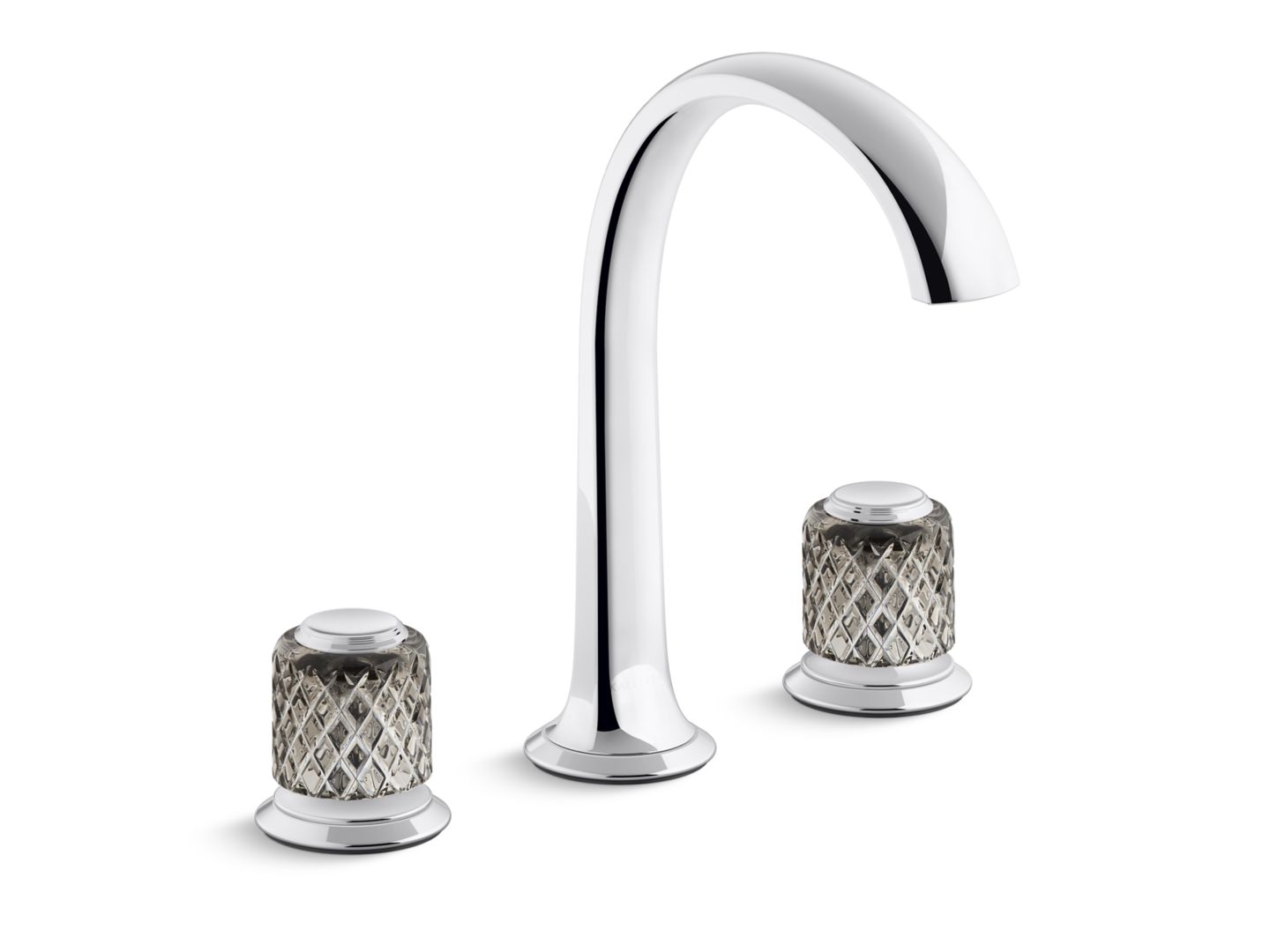 Script Sink Faucet, Arch Spout, Saint-Louis Crystal, Flannel Grey Knob Handles