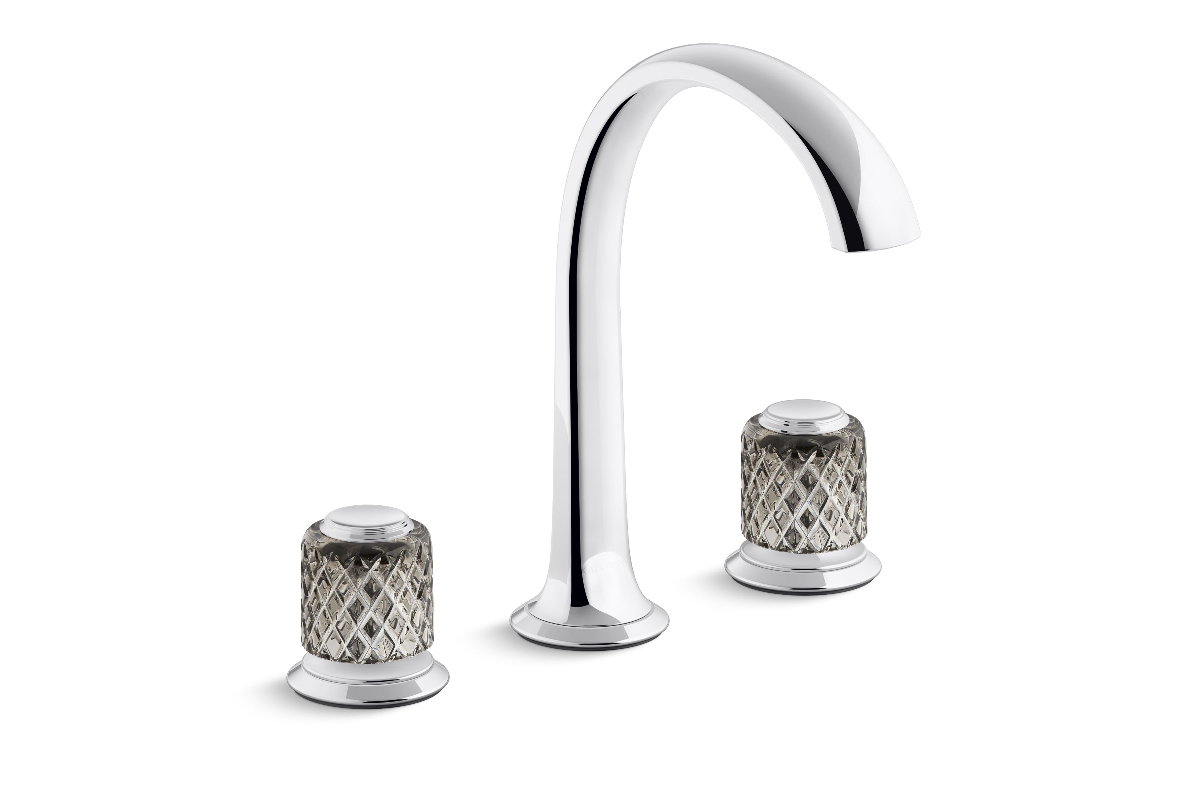 Script® Decorative — Sink faucet, arch spout, flannel grey Saint-Louis crystal knob handles