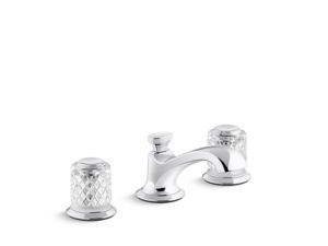 Sink faucet, low spout, clear Saint-Louis crystal knob handles