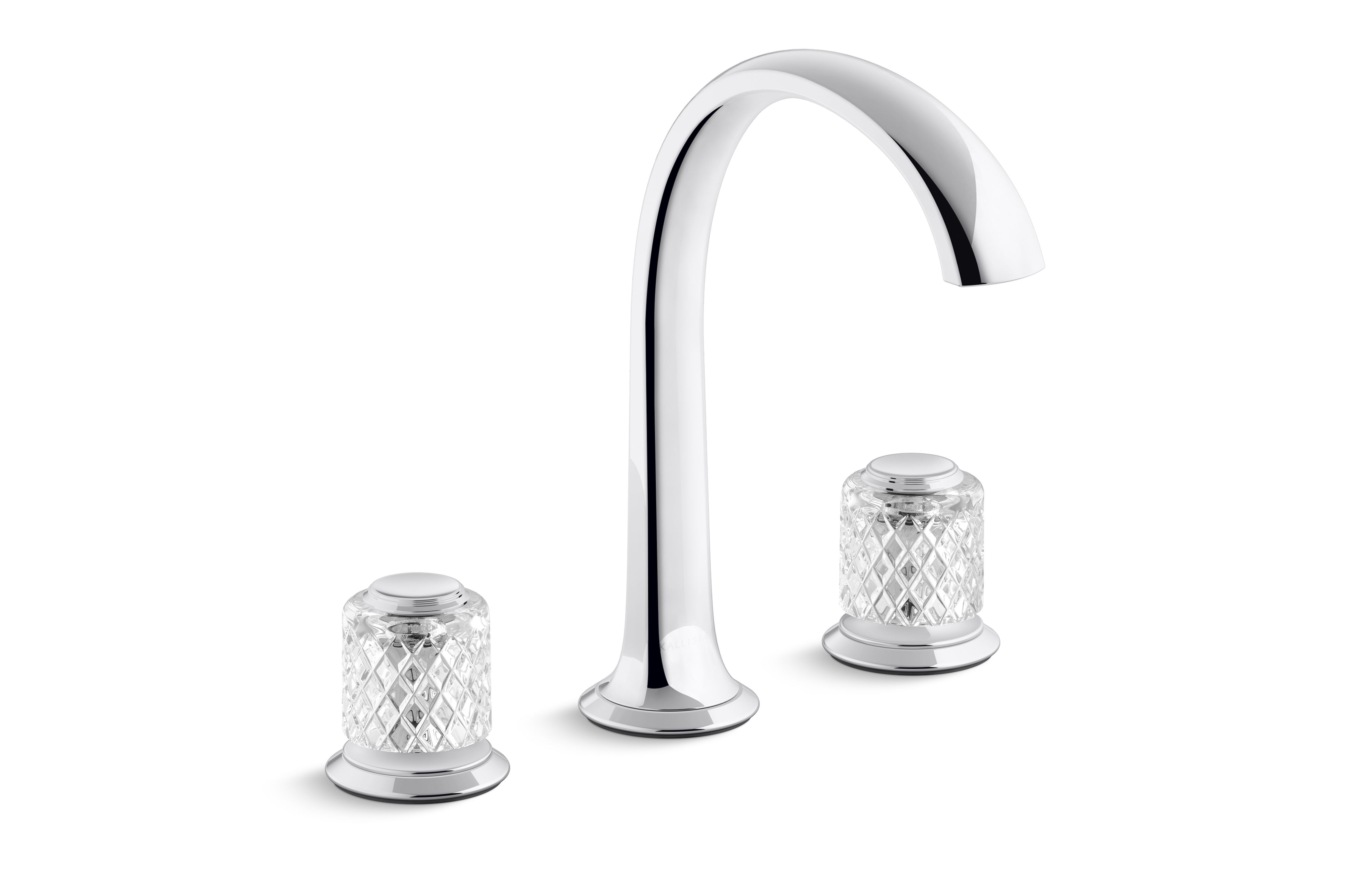 Script® Decorative — Sink faucet, arch spout, clear Saint-Louis crystal knob handles
