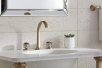 Sink faucet, arch spout, flannel grey Saint-Louis crystal knob handles 2