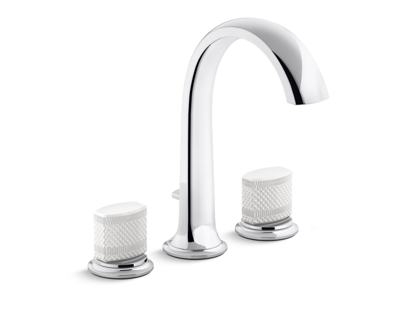 Script™ Deck-Mount Bath Faucet with Diverter, White Porcelain Knob Handles