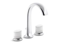 Deck-Mount Bath Faucet with Diverter, White Porcelain Knob Handles 0