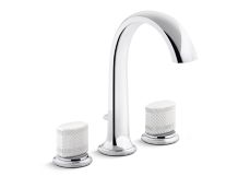Script™ Deck-Mount Bath Faucet with Diverter, White Porcelain Knob Handles