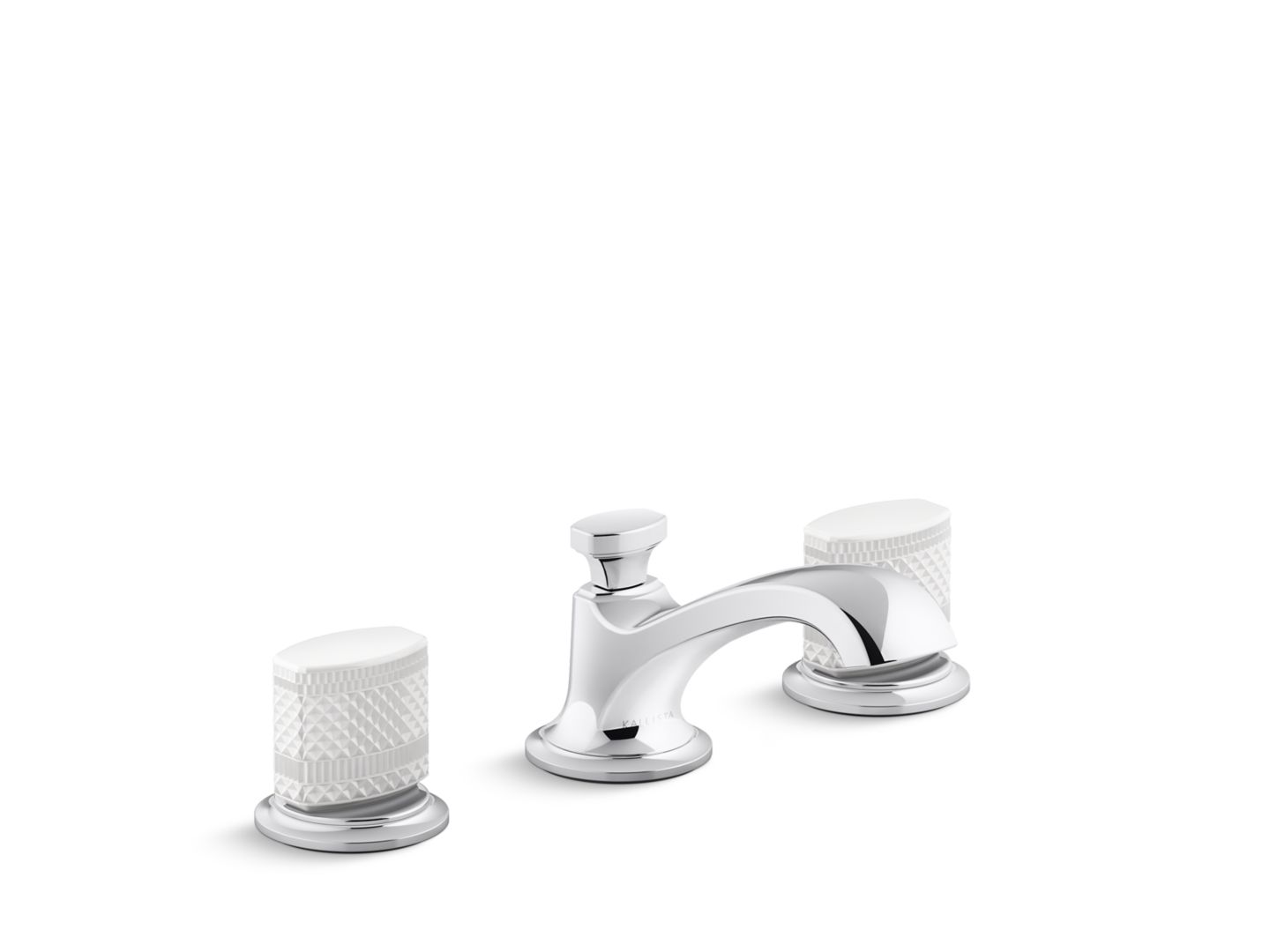 Script® Decorative Sink faucet, low spout, White Porcelain knob handles