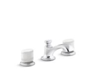 Sink faucet, low spout, White Porcelain knob handles 0