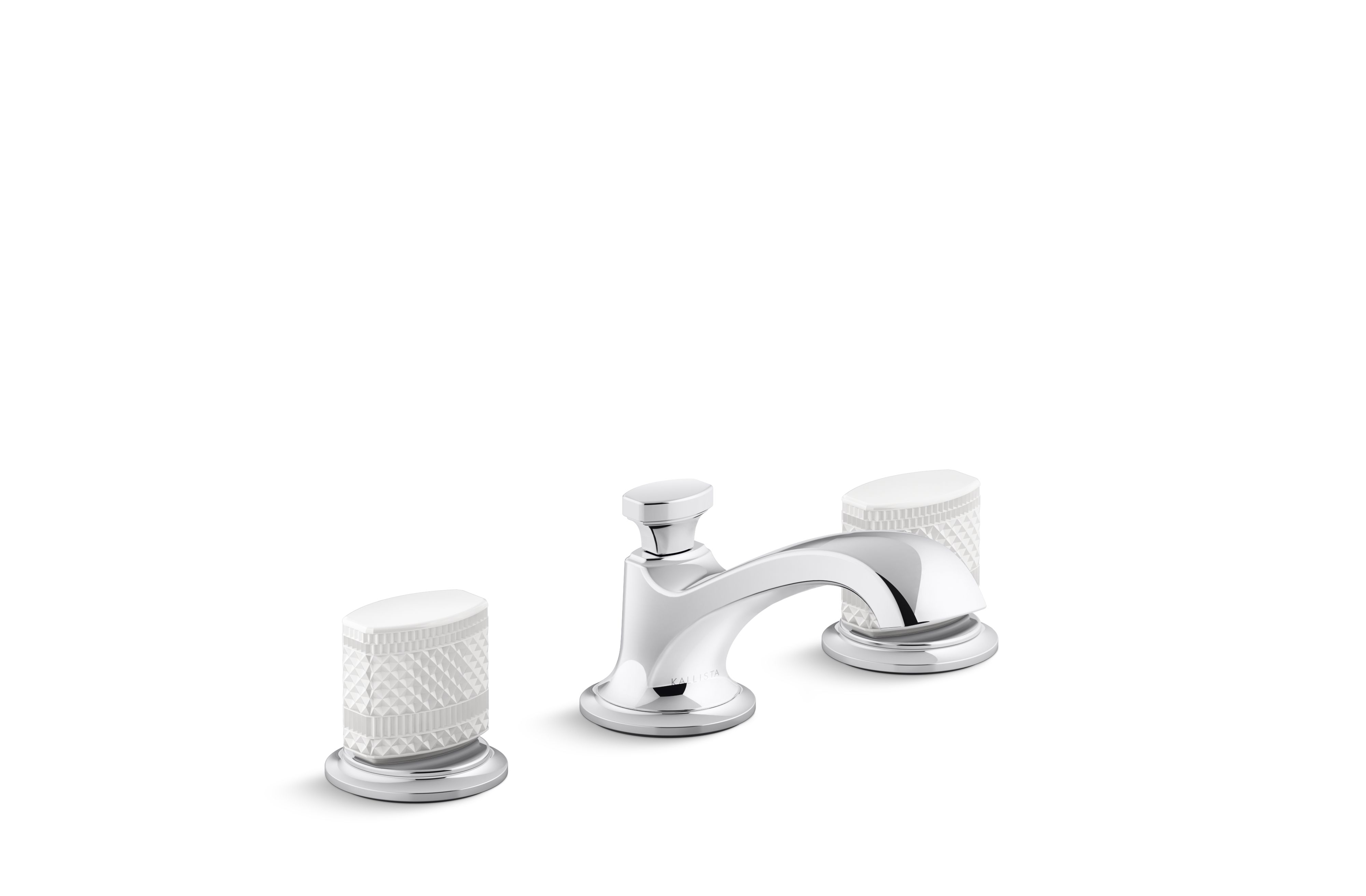Script® Decorative — Sink faucet, low spout, White Porcelain knob handles