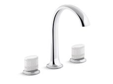 Script® Decorative Sink faucet, arch spout, White Porcelain knob handles