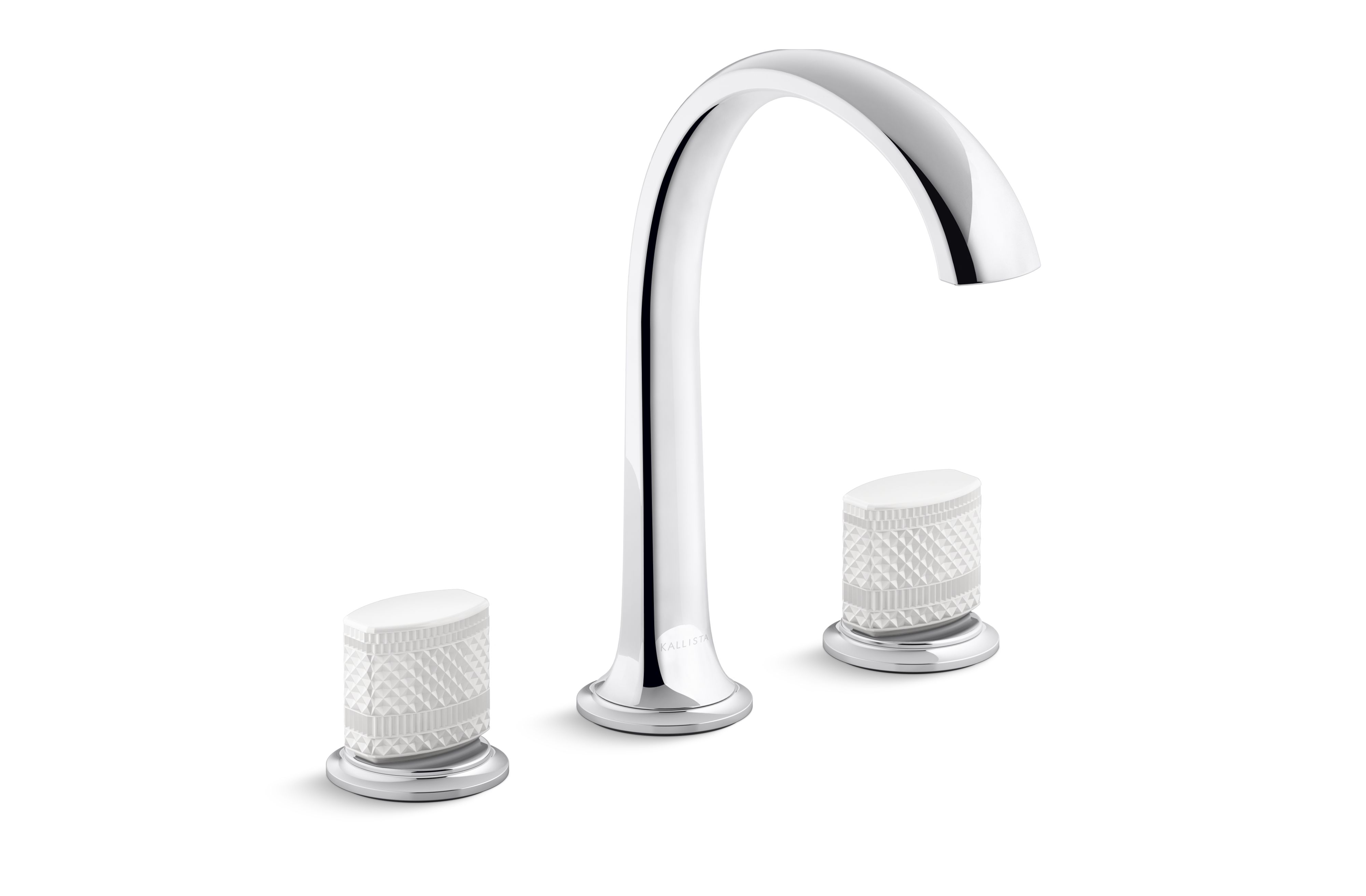 Script® Decorative — Sink faucet, arch spout, White Porcelain knob handles