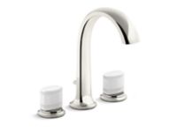 Deck-Mount Bath Faucet with Diverter, White Porcelain Knob Handles 0