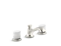 Sink faucet, low spout, White Porcelain knob handles 0