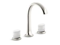 Sink faucet, arch spout, White Porcelain knob handles 0