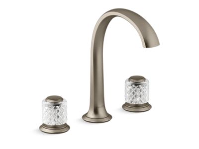 Sink faucet, arch spout, clear Saint-Louis crystal knob handles