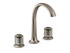 Script® Decorative Sink faucet, arch spout, flannel grey Saint-Louis crystal knob handles