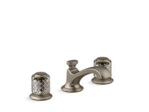 Sink faucet, low spout, flannel grey Saint-Louis crystal knob handles