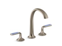 Sink faucet, arch spout, Celeste Blue Wave enamel lever handles 0