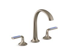 Script® Decorative Sink faucet, arch spout, Celeste Blue Wave enamel lever handles