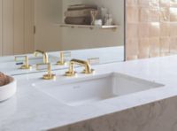 Sink faucet, low spout, white Carrara handles 6