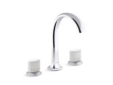 Script® Decorative Sink faucet, arch spout, White Porcelain knob handles