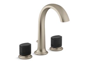 Deck-Mount Bath Faucet with Diverter, Matte Black Porcelain Knob Handles