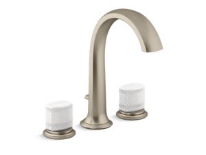 Deck-Mount Bath Faucet with Diverter, White Porcelain Knob Handles