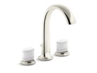 Deck-Mount Bath Faucet with Diverter, White Porcelain Knob Handles 0