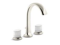 Script™ Deck-Mount Bath Faucet with Diverter, White Porcelain Knob Handles