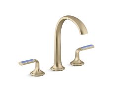 Script® Decorative Sink faucet, arch spout, Celeste Blue Wave enamel lever handles