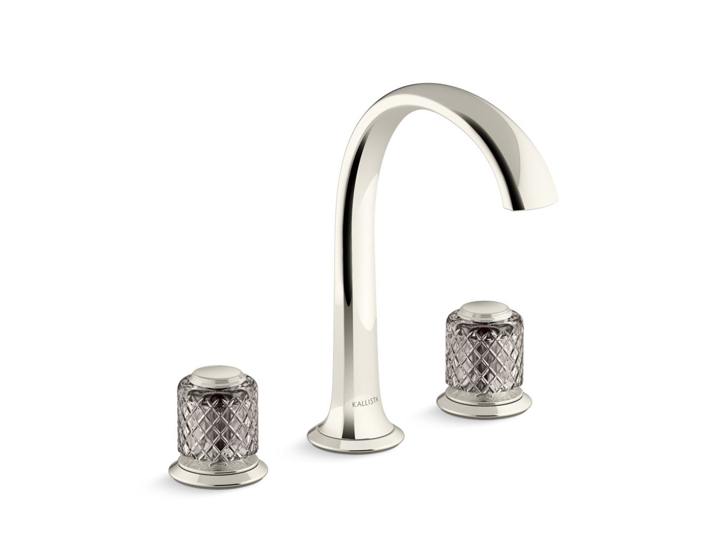 Script Sink Faucet, Arch Spout, Saint-Louis Crystal, Flannel Grey Knob Handles