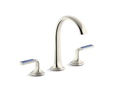 Script® Decorative Sink faucet, arch spout, Celeste Blue Wave enamel lever handles