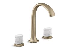 Script® Decorative Sink faucet, arch spout, White Porcelain knob handles
